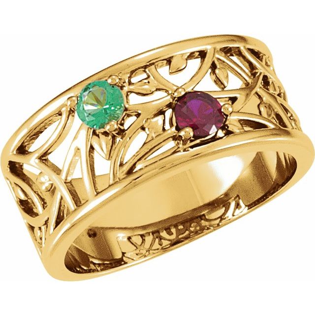 Floral Branch 9mm Wide Mother's Family Birthstone Ring- Sparkle & Jade-SparkleAndJade.com 