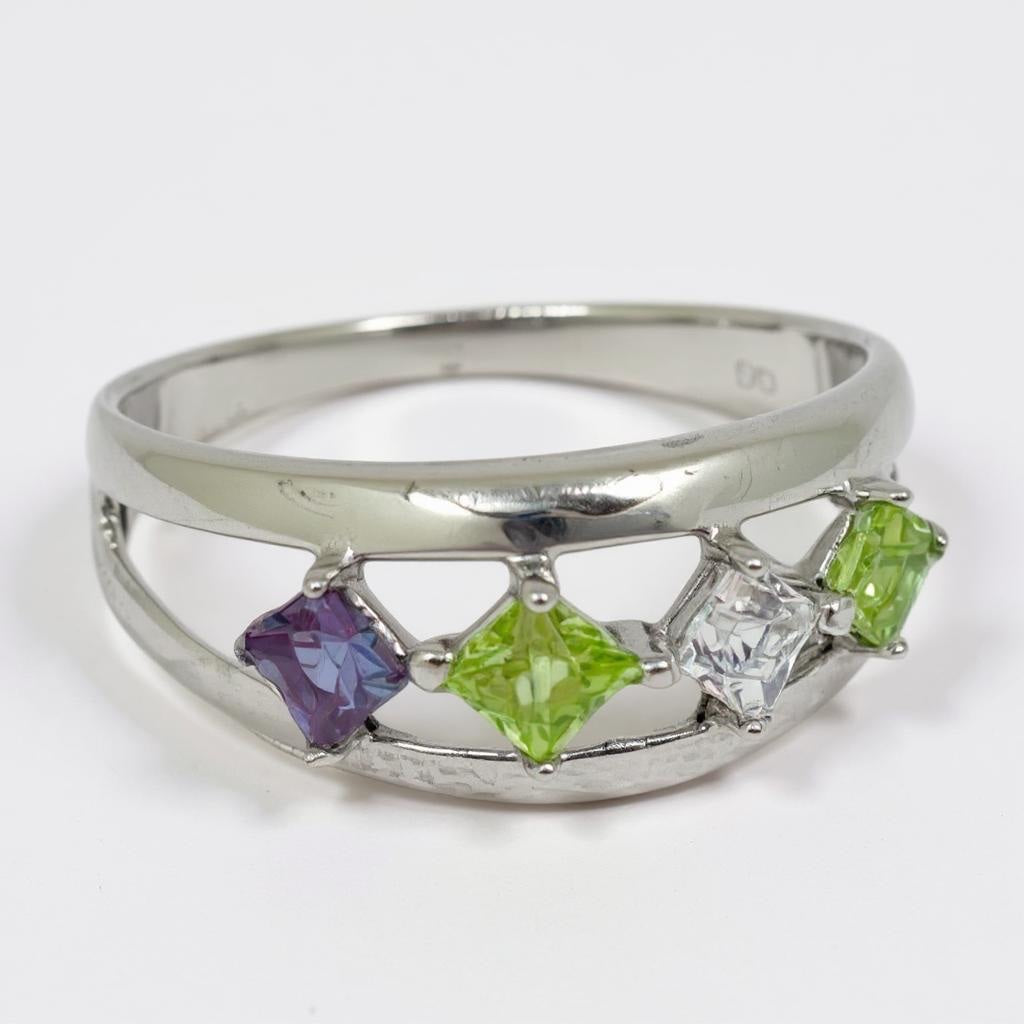 Princess Square Cut Mother's Family Birthstone Ring- Sparkle & Jade-SparkleAndJade.com 