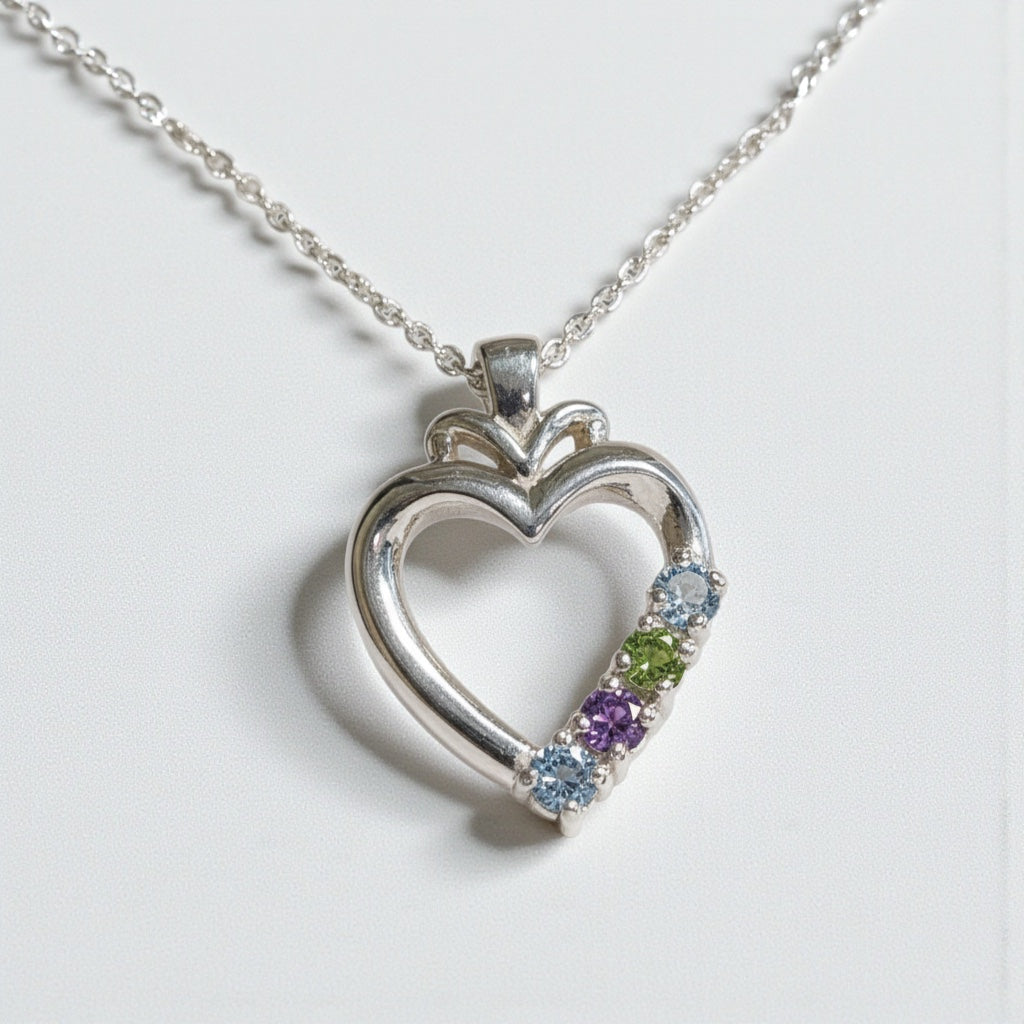 Family Heart Birthstone Pendant or Necklace- Sparkle & Jade-SparkleAndJade.com 