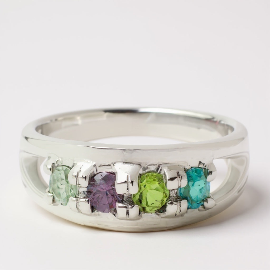 Double Shank Mother's Family Birthstone Ring- Sparkle & Jade-SparkleAndJade.com 