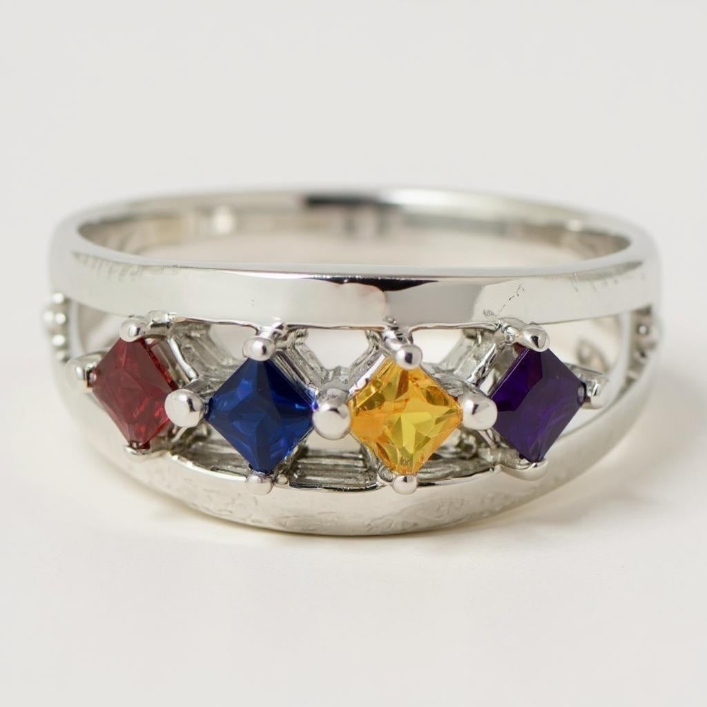 Princess Square Cut Mother's Family Birthstone Ring- Sparkle & Jade-SparkleAndJade.com 