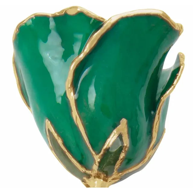 May Emerald Colored Lacquered Birthstone Rose with Gold Trim- Sparkle & Jade-SparkleAndJade.com 