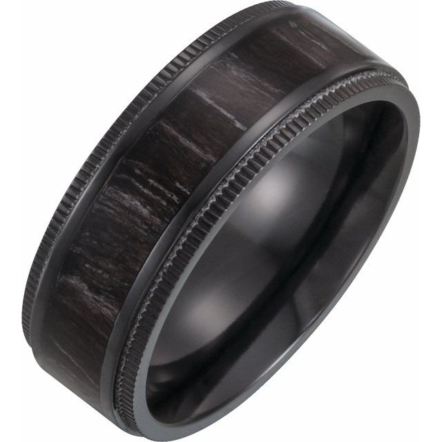 Black Titanium 8 mm Coin-Edge Band with Wood Inlay- Sparkle & Jade-SparkleAndJade.com 