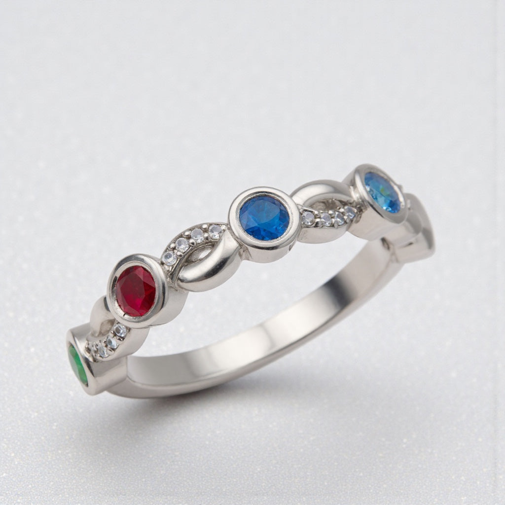 Round Bezel Set Diamond Accented Infinity Mother's Family Birthstone Ring- Sparkle & Jade-SparkleAndJade.com 