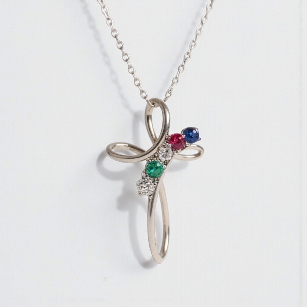 Cross Family Birthstone Pendant or Necklace- Sparkle & Jade-SparkleAndJade.com 