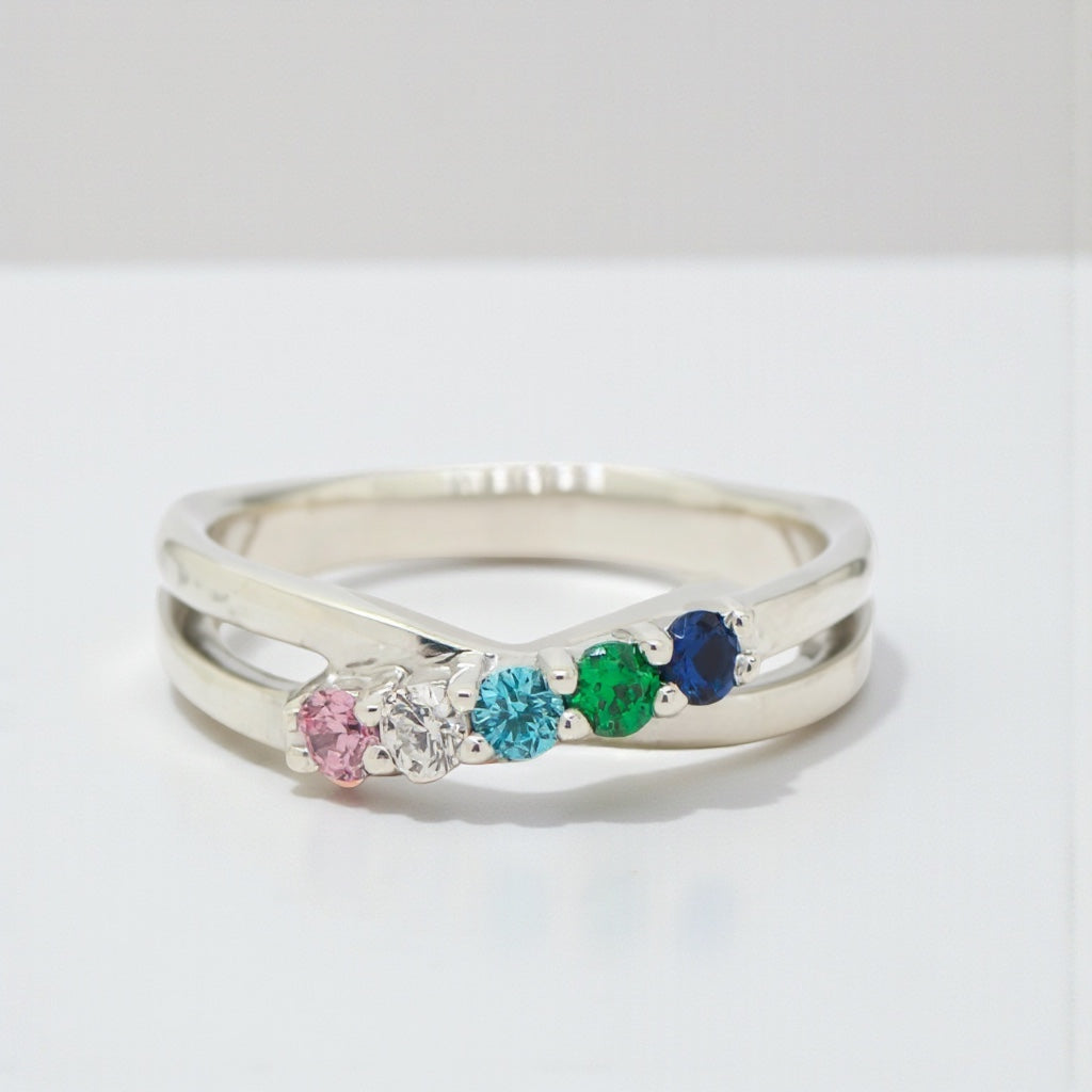 Diagonal Infinity Inspired Mother's Family Birthstone Ring- Sparkle & Jade-SparkleAndJade.com 