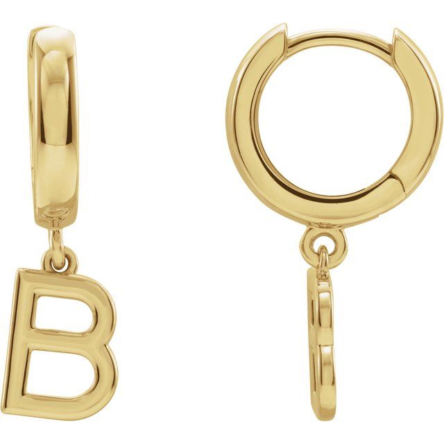 14K Gold Initial Dangle Hinged Huggie Earrings- Sparkle & Jade-SparkleAndJade.com 