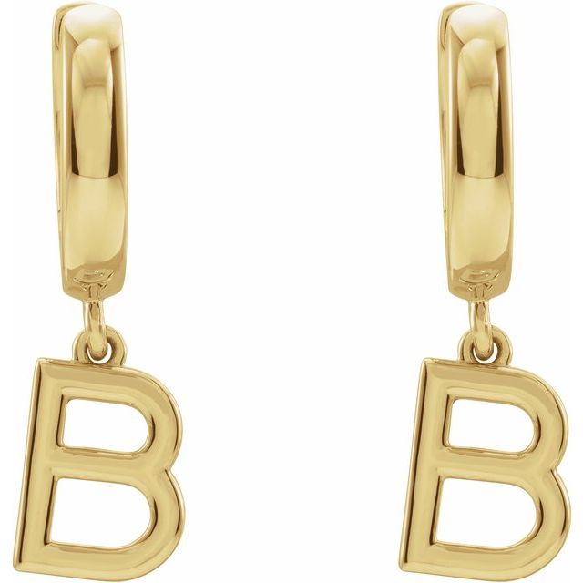 14K Gold Initial Dangle Hinged Huggie Earrings- Sparkle & Jade-SparkleAndJade.com 
