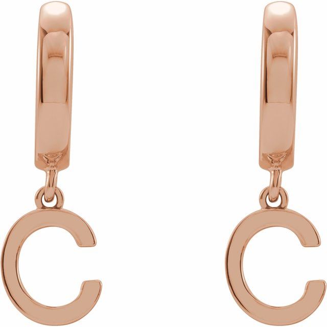 14K Gold Initial Dangle Hinged Huggie Earrings- Sparkle & Jade-SparkleAndJade.com 
