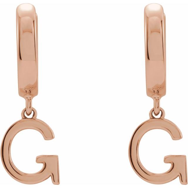 14K Gold Initial Dangle Hinged Huggie Earrings- Sparkle & Jade-SparkleAndJade.com 
