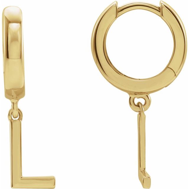14K Gold Initial Dangle Hinged Huggie Earrings- Sparkle & Jade-SparkleAndJade.com 