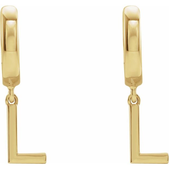 14K Gold Initial Dangle Hinged Huggie Earrings- Sparkle & Jade-SparkleAndJade.com 