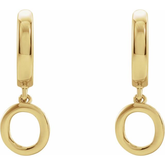 14K Gold Initial Dangle Hinged Huggie Earrings- Sparkle & Jade-SparkleAndJade.com 