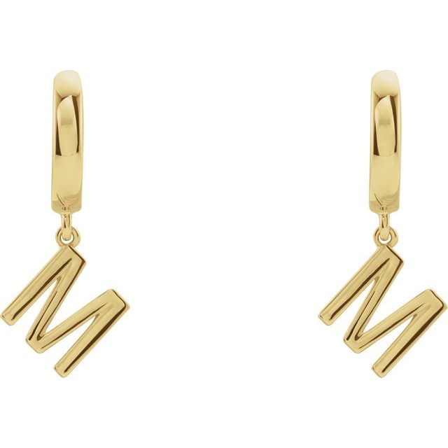 14K Gold Initial Dangle Hinged Huggie Earrings- Sparkle & Jade-SparkleAndJade.com 