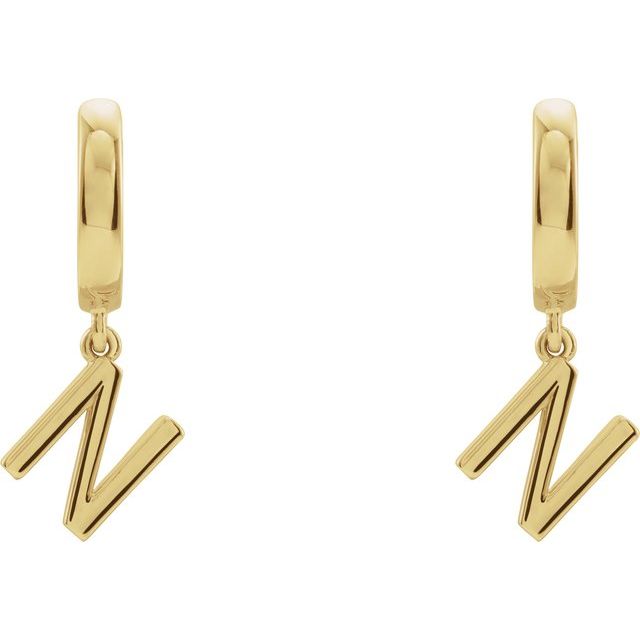 14K Gold Initial Dangle Hinged Huggie Earrings- Sparkle & Jade-SparkleAndJade.com 