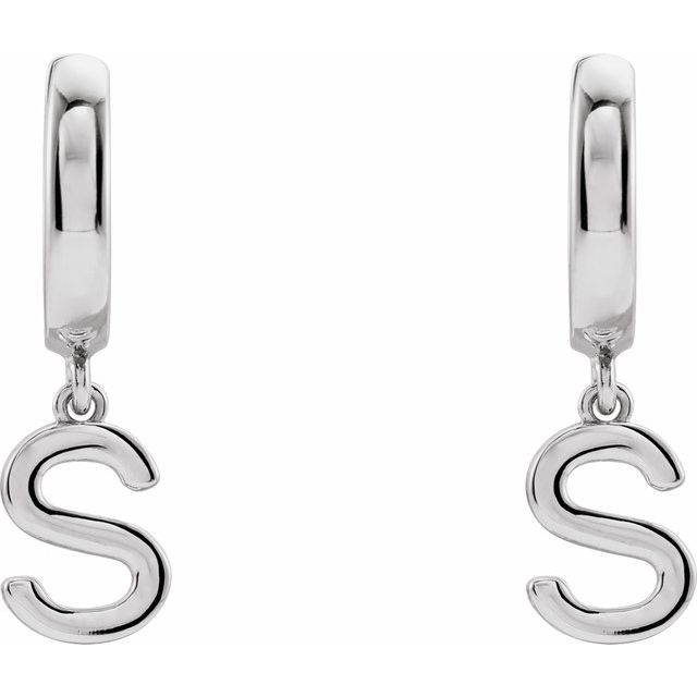 14K Gold Initial Dangle Hinged Huggie Earrings- Sparkle & Jade-SparkleAndJade.com 