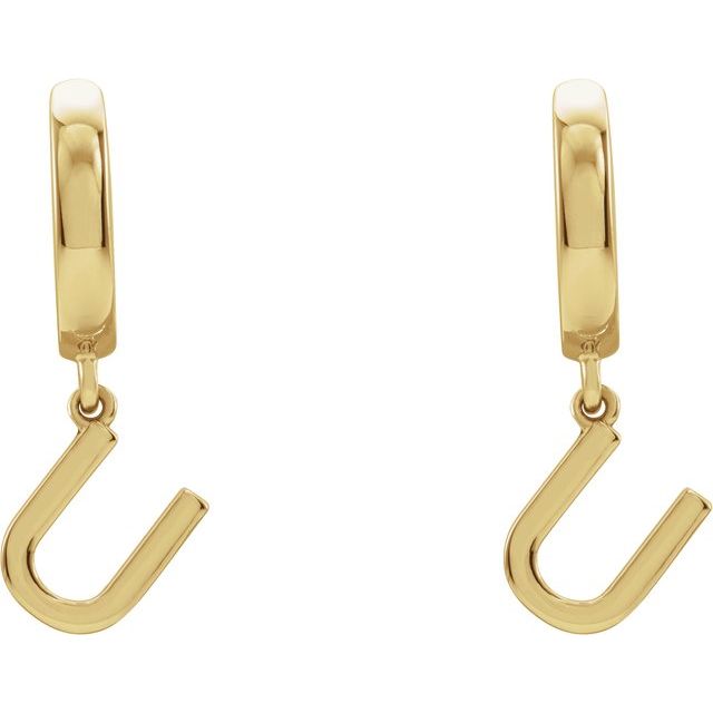 14K Gold Initial Dangle Hinged Huggie Earrings- Sparkle & Jade-SparkleAndJade.com 