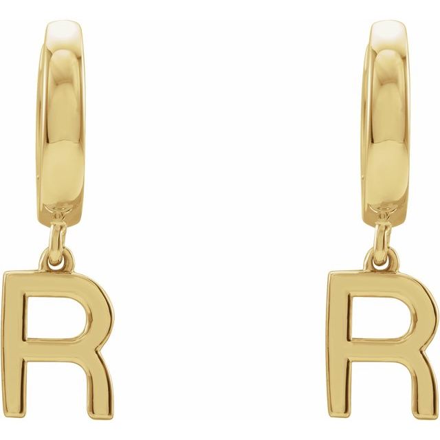 14K Gold Initial Dangle Hinged Huggie Earrings- Sparkle & Jade-SparkleAndJade.com 