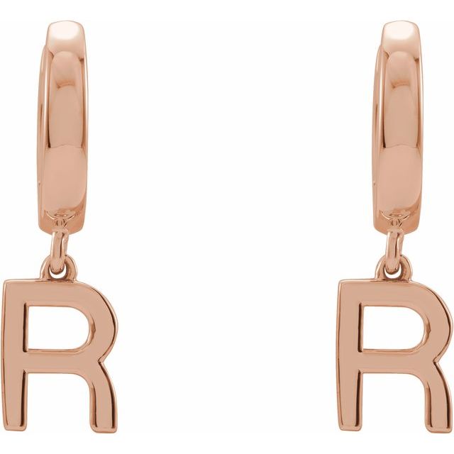 14K Gold Initial Dangle Hinged Huggie Earrings- Sparkle & Jade-SparkleAndJade.com 