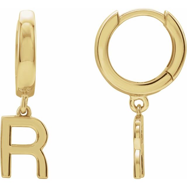 14K Gold Initial Dangle Hinged Huggie Earrings- Sparkle & Jade-SparkleAndJade.com 