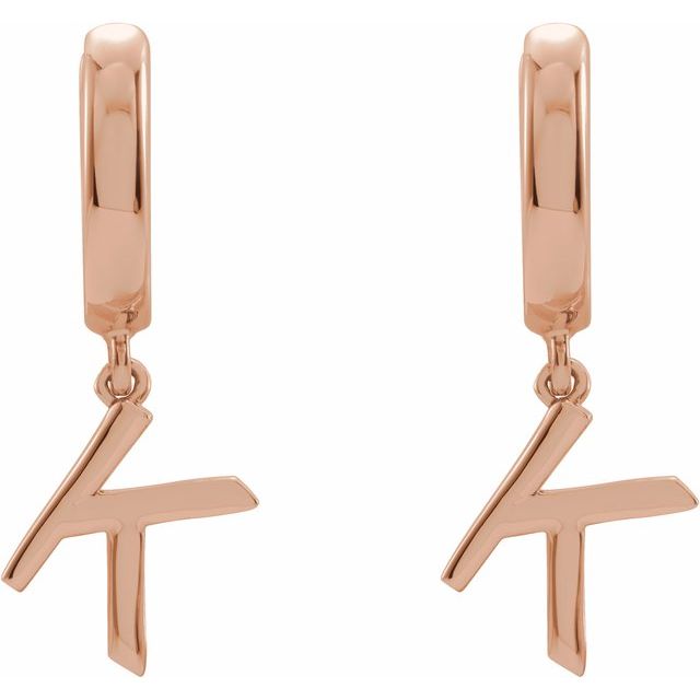14K Gold Initial Dangle Hinged Huggie Earrings- Sparkle & Jade-SparkleAndJade.com 
