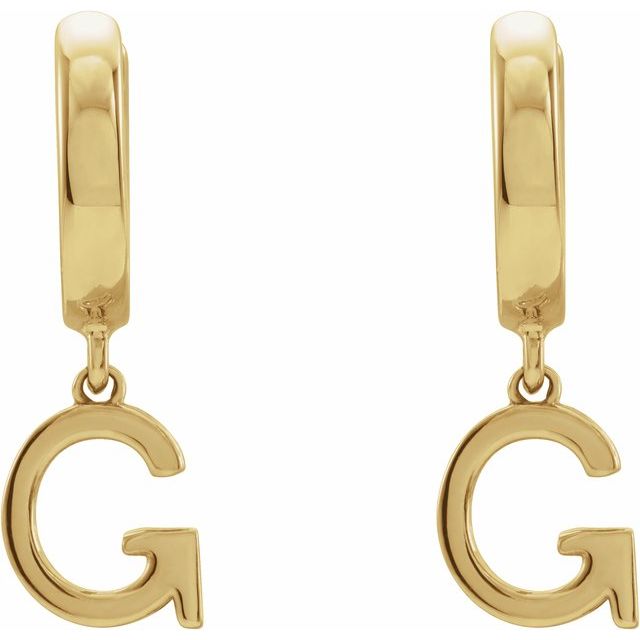 14K Gold Initial Dangle Hinged Huggie Earrings- Sparkle & Jade-SparkleAndJade.com 