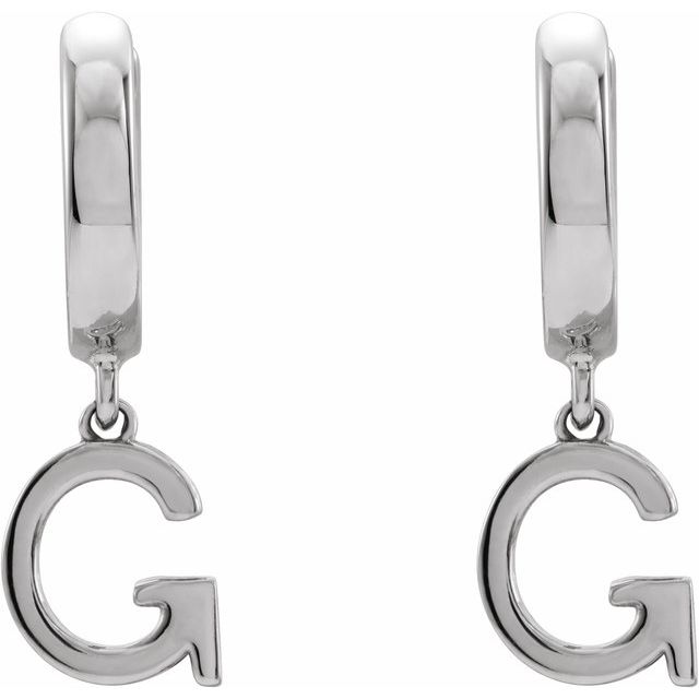 14K Gold Initial Dangle Hinged Huggie Earrings- Sparkle & Jade-SparkleAndJade.com 