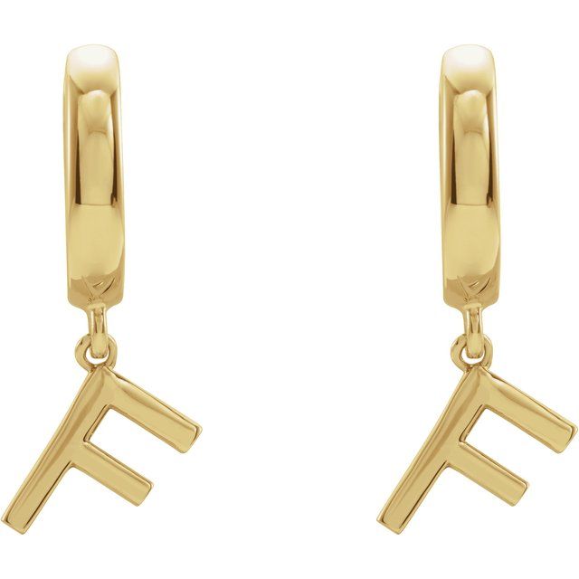 14K Gold Initial Dangle Hinged Huggie Earrings- Sparkle & Jade-SparkleAndJade.com 