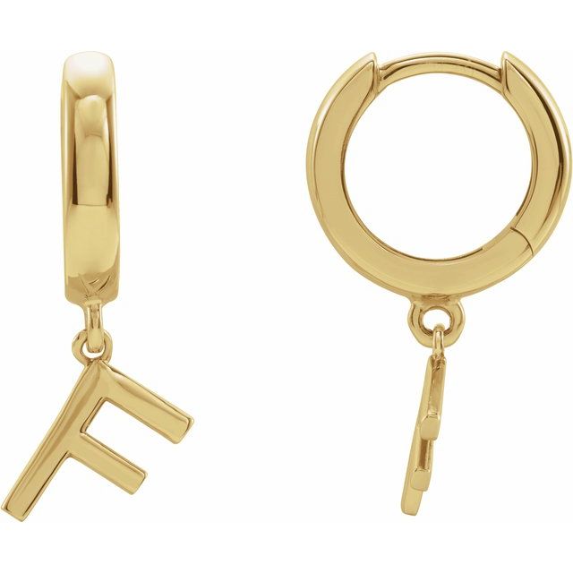 14K Gold Initial Dangle Hinged Huggie Earrings- Sparkle & Jade-SparkleAndJade.com 