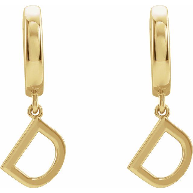 14K Gold Initial Dangle Hinged Huggie Earrings- Sparkle & Jade-SparkleAndJade.com 