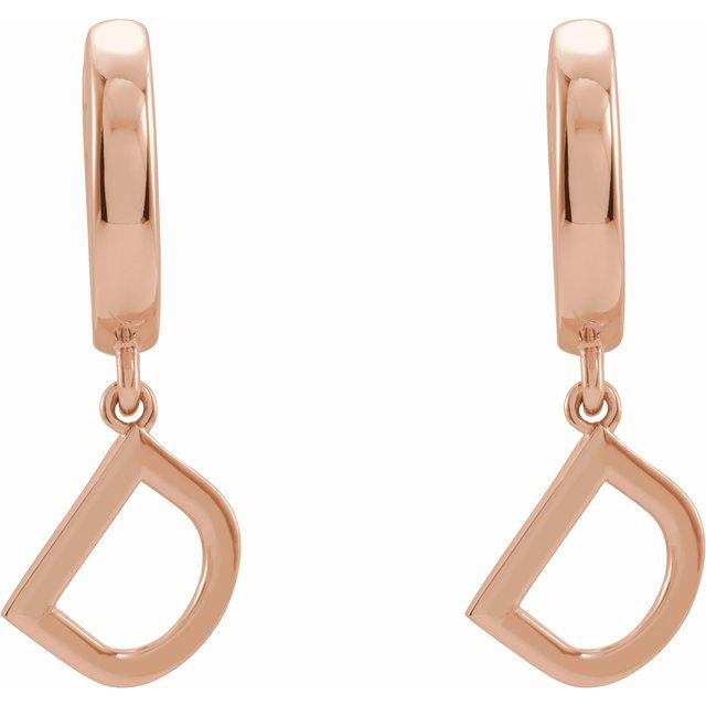 14K Gold Initial Dangle Hinged Huggie Earrings- Sparkle & Jade-SparkleAndJade.com 