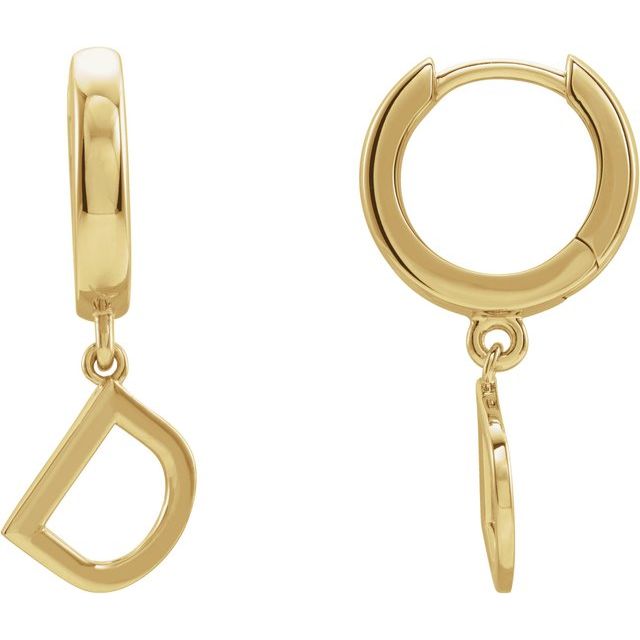 14K Gold Initial Dangle Hinged Huggie Earrings- Sparkle & Jade-SparkleAndJade.com 