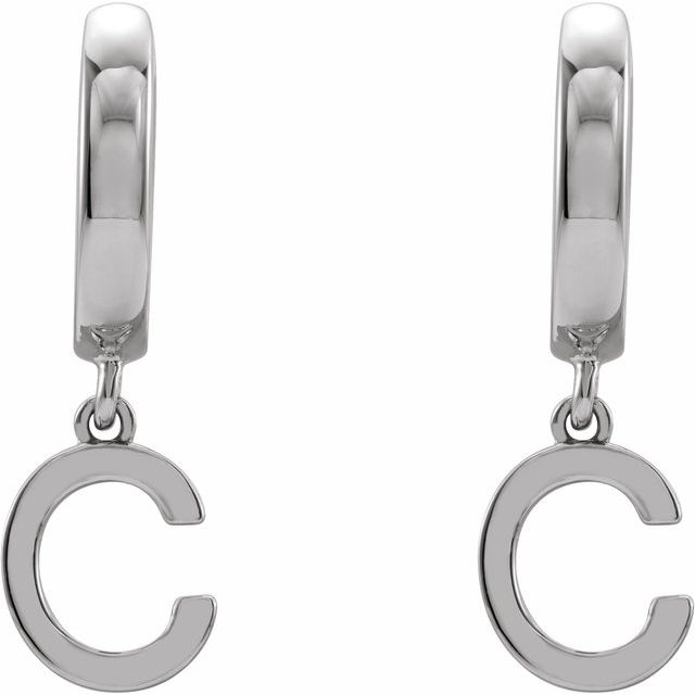 14K Gold Initial Dangle Hinged Huggie Earrings- Sparkle & Jade-SparkleAndJade.com 