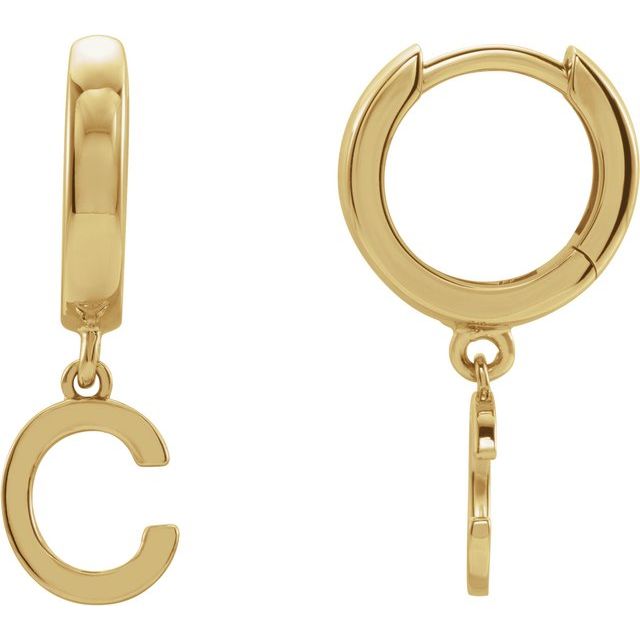 14K Gold Initial Dangle Hinged Huggie Earrings- Sparkle & Jade-SparkleAndJade.com 