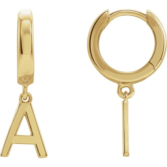 14K Gold Initial Dangle Hinged Huggie Earrings- Sparkle & Jade-SparkleAndJade.com 