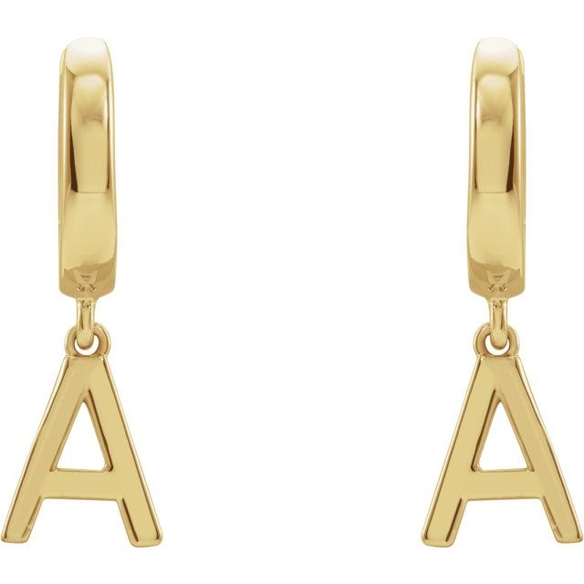 14K Gold Initial Dangle Hinged Huggie Earrings- Sparkle & Jade-SparkleAndJade.com 