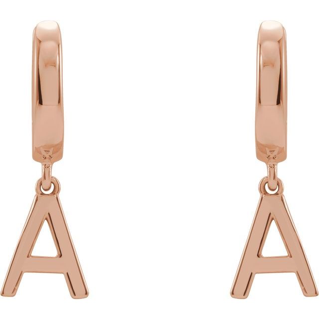 14K Gold Initial Dangle Hinged Huggie Earrings- Sparkle & Jade-SparkleAndJade.com 