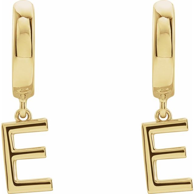 14K Gold Initial Dangle Hinged Huggie Earrings- Sparkle & Jade-SparkleAndJade.com 