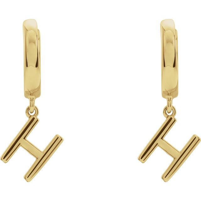 14K Gold Initial Dangle Hinged Huggie Earrings- Sparkle & Jade-SparkleAndJade.com 