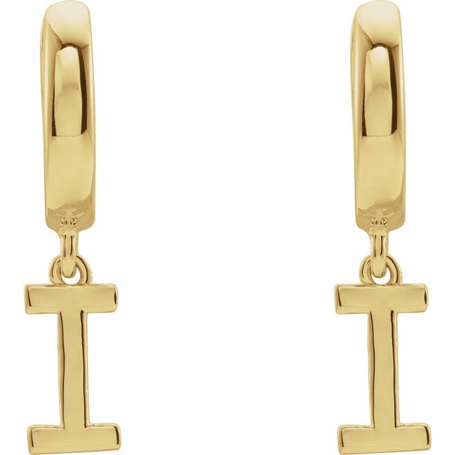 14K Gold Initial Dangle Hinged Huggie Earrings- Sparkle & Jade-SparkleAndJade.com 