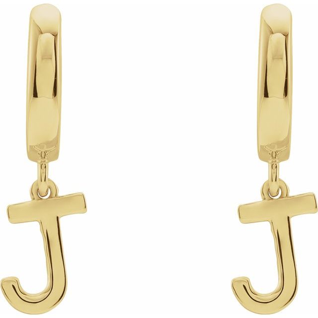14K Gold Initial Dangle Hinged Huggie Earrings- Sparkle & Jade-SparkleAndJade.com 