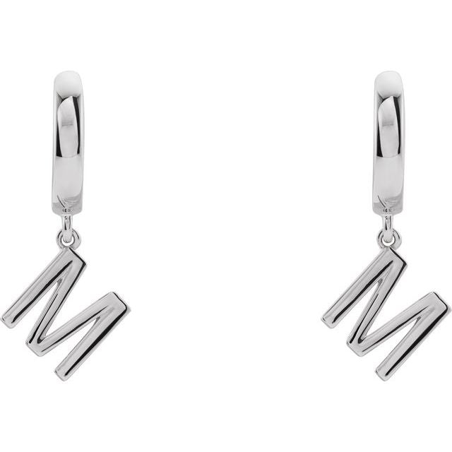14K Gold Initial Dangle Hinged Huggie Earrings- Sparkle & Jade-SparkleAndJade.com 