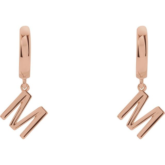 14K Gold Initial Dangle Hinged Huggie Earrings- Sparkle & Jade-SparkleAndJade.com 