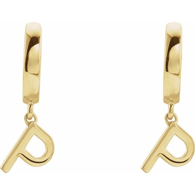 14K Gold Initial Dangle Hinged Huggie Earrings- Sparkle & Jade-SparkleAndJade.com 