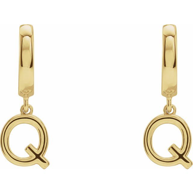 14K Gold Initial Dangle Hinged Huggie Earrings- Sparkle & Jade-SparkleAndJade.com 