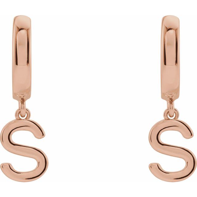 14K Gold Initial Dangle Hinged Huggie Earrings- Sparkle & Jade-SparkleAndJade.com 