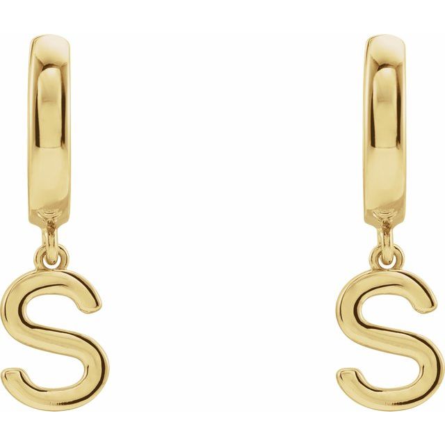 14K Gold Initial Dangle Hinged Huggie Earrings- Sparkle & Jade-SparkleAndJade.com 