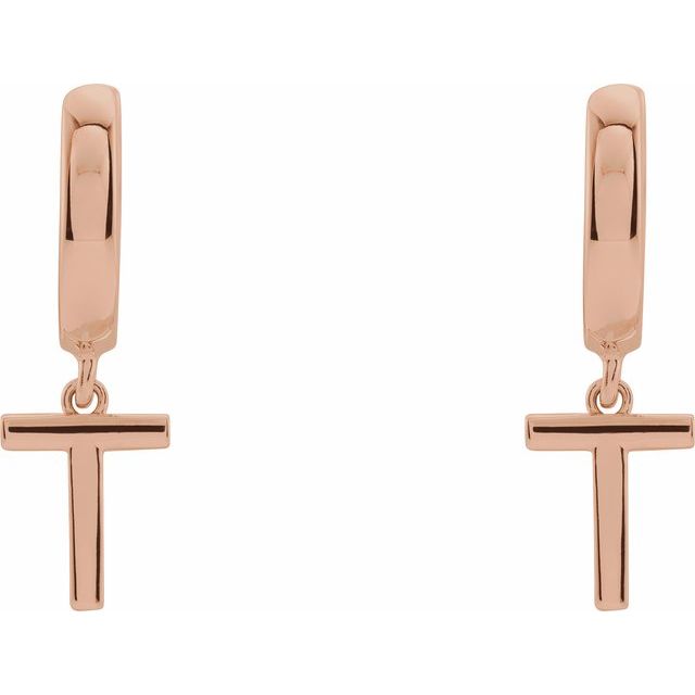 14K Gold Initial Dangle Hinged Huggie Earrings- Sparkle & Jade-SparkleAndJade.com 