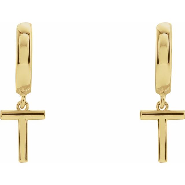 14K Gold Initial Dangle Hinged Huggie Earrings- Sparkle & Jade-SparkleAndJade.com 