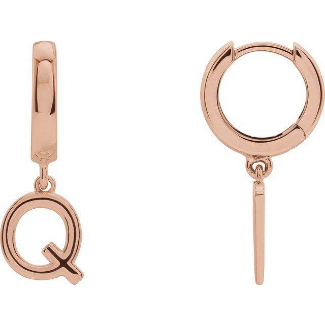 14K Gold Initial Dangle Hinged Huggie Earrings- Sparkle & Jade-SparkleAndJade.com 